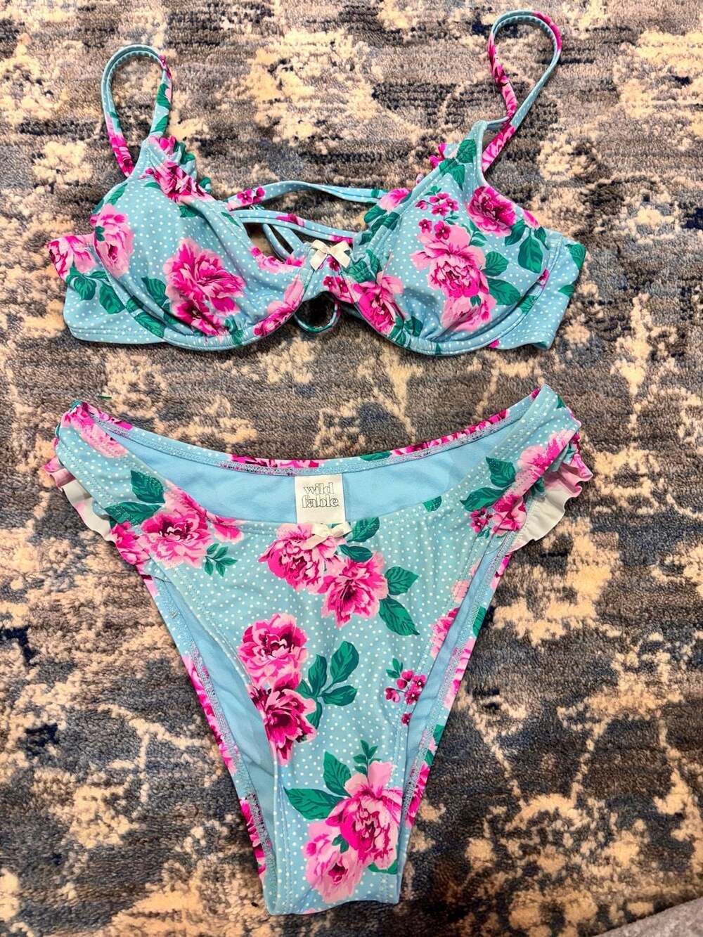 Wild Fable Bikini Set Size S Blue Floral Dot croquet style